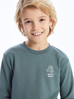 Bisiklet Yaka Bask?l? Uzun Kollu Erkek ?ocuk Sweatshirt