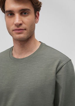 Yesil Uzun Kollu Basic Tisort - Mavi фото 5