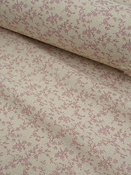 Хлопколен Туаль де Жуи - прованс цветы цв.брусника (на суровом), ш.1.4м, лен-15%, хл-85%