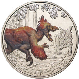 Монета 3 евро 2021 года Австрия  Супер динозавры  Дейноних /Deinonychus/