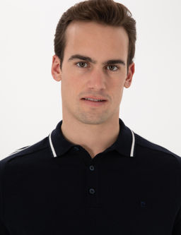 Lacivert Slim Fit D__meli Polo Yaka Triko Ti__rt