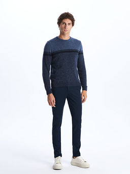 Bisiklet Yaka Uzun Kollu Renk Bloklu Erkek Triko Kazak