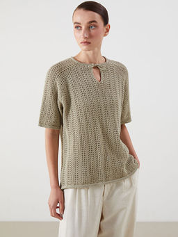 Ba?lamal? Yaka Ajurlu Kad?n Triko Kazak