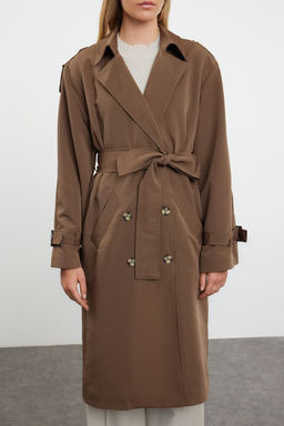 Trendyolmilla Haki Kemerli Ruzgarl?k Detayl? Su Itici Uzun Trenckot TWOSS21TR0005  фото 68