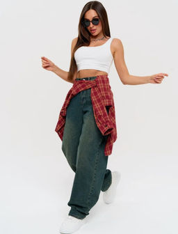 K12209 Джинсы Багги МОМ СЕРЫЙ