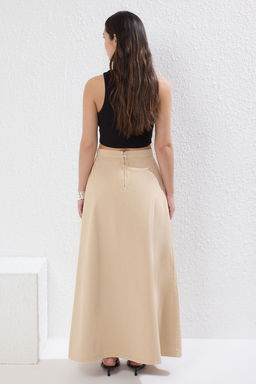 TRENDYOLMILLA Kahverengi Volanl? Maxi Denim Etek TWOSS25ET00005  фото 4