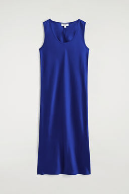 VESTIDO MIDI SATINADO CON CUELLO REDONDO