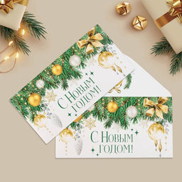 Цена за 10 шт. Конверт для денег «С Новым годом!», ёлочные игрушки, 16.5 х 8 см