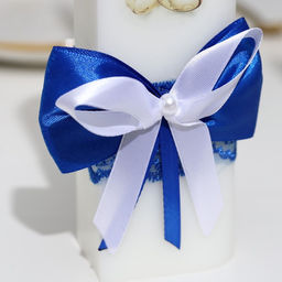 Набор свечей «Кружевной с бантиком», синий: домашний очаг 6.8×15 см, родительские 1.8×17.5 см