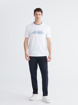 Bisiklet Yaka Bask?l? Penye Erkek Ti??rt