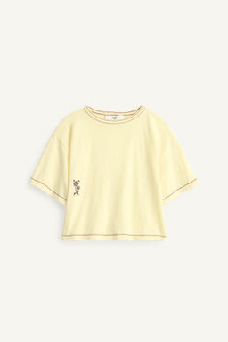 CAMISETA PESPUNTES FLOR BORDADA ALGOD?N LINO LIMITED EDITION / Vainilla - Zara фото 5