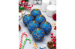 Набор 6 новогодних шаров 8*8 см "Вензеля" синий