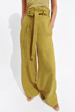 PANTAL?N LINO 100% ZW COLLECTION / Mostaza - Zara фото 2