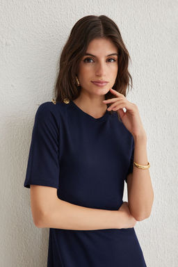 Lacivert A Line/Can Kesim Dugme Detayl? Midi Orme Elbise TWOSS25EL00089 - Trendyolmilla фото 2