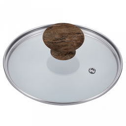 Ковш с двухслойным антипригарным покрытием "Moderno" 1,3л, д16см, h8см, s2,6мм, дно s3,1мм, стеклянная крышка, бакелитовая ручка с покрытием "soft-touch", имитирующим текстуру дерева, "Regent", цветная коробка (Китай) Подходит для всех видов плит, в