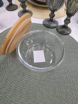 Контейнер пищевой жаропрочное стекло, 0.62 л, 15х15х7 см, круг., с бамбуковой кр., Y4-6575 (433960) /DANIKS/