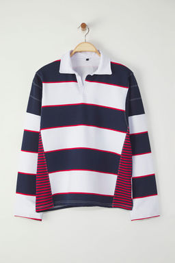 TRENDYOL MAN Lacivert Kolej Oversize/Genis Kesim Cizgili Sweatshirt TMNSS25SW00002 - Trendyolmilla фото 7