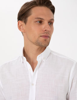 Beyaz Keten G_r_n_ml_ Slim Fit Uzun Kollu G_mlek - Pierre cardin фото 2