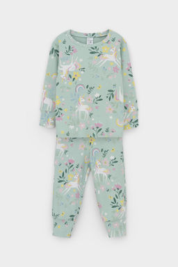 К 1552/голубая дымка,единороги в цветах пижама д/дет яс