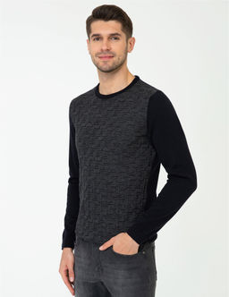 Lacivert Slim Fit Bisiklet Yaka Triko Kazak