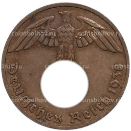 Монета 1 рейхспфенниг 1938 года E Германия