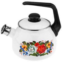 "Татьяна" Чайник эмалированный 2,5л, со свистком, сферическая форма, металлическая крышка (Россия)