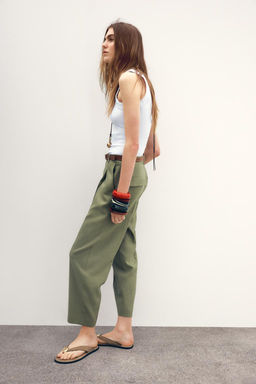LINEN BELTED STRAIGHT-LEG TROUSERS - Zara фото 17