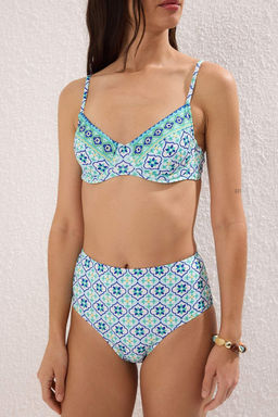 Sal Desenli Balconette Yuksek Bel Regular Bikini Tak?m? TBESS25BT00142