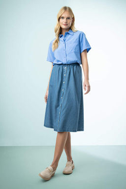 Джинсовая длинная юбка-трапеция - Defacto фото 3