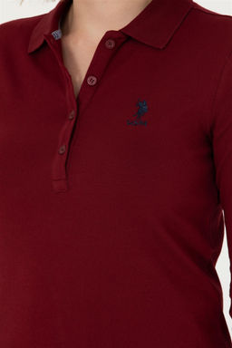 Женский бордово-красный базовый свитшот с воротником-поло Неожиданная скидка в корзине - U.s. polo assn фото 7
