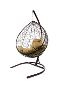 Кресло-кокон «Капля», 193×72×98 см, подвесное, с искусственным ротангом, коричневое, с бежевой подушкой