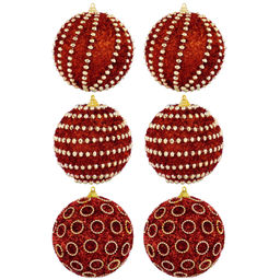 Набор 6 новогодних шаров 9,5*9,5 см "Золотой узор на красном"