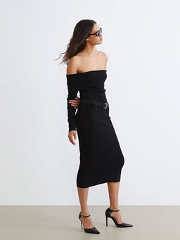 Kay?k Yaka Triko Elbise