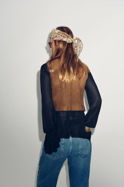 FAUX SUEDE WAISTCOAT WITH BEADED EMBROIDERY