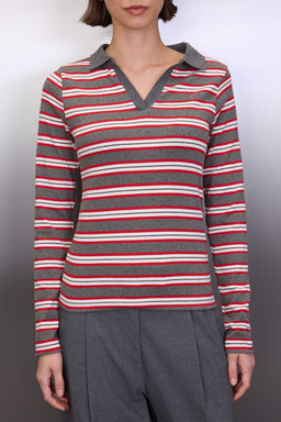 Teen Pembe Cizgili Polo Yaka Fitted/Vucuda Oturan Orme Bluz TWOAW26BZ00034 - Trendyolmilla фото 10