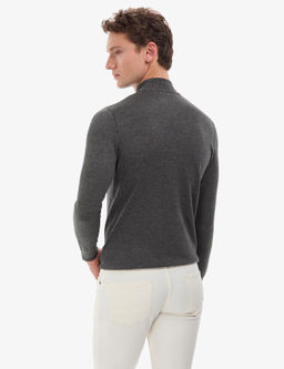 Antrasit Melanj Slim Fit Yar_m Bal_k__ Yaka Basic Triko Kazak