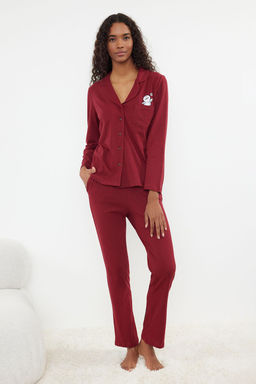 Trendyolmilla Bordo %100 Pamuklu Penguen Bask?l? Orme Pijama Tak?m? THMAW23PT00151