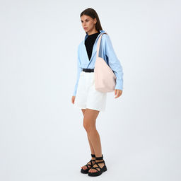 Сумка - мешок женская на молнии, 30×13×34 см, нежно-розовая