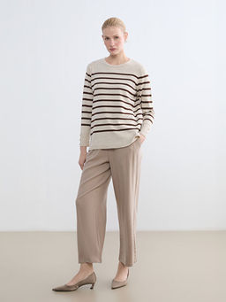 Bisiklet Yaka ?izgili Kad?n Triko Kazak