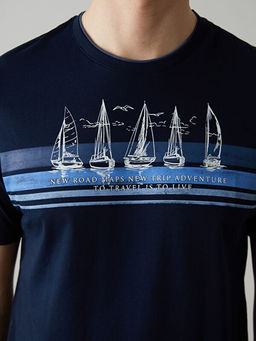 Bisiklet Yaka K?sa Kollu Bask?l? Penye Erkek Ti??rt