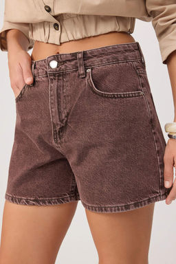 Bordo Vintage Y?kama Dusuk Bel City Boy Denim Sort TWOSS26SR00073 - Trendyolmilla фото 3