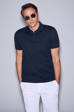 Erkek Koyu Lacivert Regular Fit Polo Yaka Basic Ti__rt