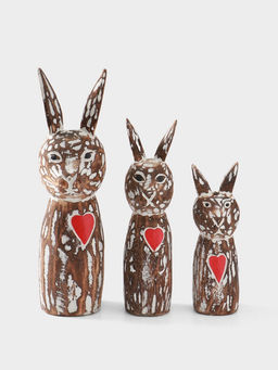 Набор сувенирный Зайцы с сердечком, h=25 см, h=20 см, h=15 см, дерево, коричневый