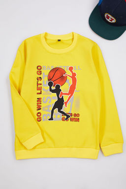 Sar? Erkek Cocuk Slogan Pamuklu Orme Sweatshirt TKDAW25SW00026