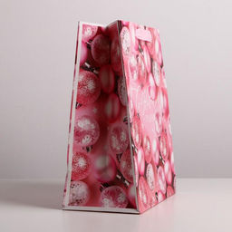 Пакет подарочный новогодний ламинированный «Розовые шарики», ML 23×27×11.5 см