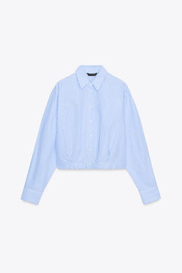 PLEATED WAIST STRIPED CROPPED OXFORD SHIRT - Zara фото 6