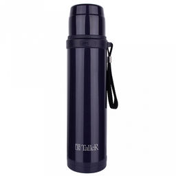 Термос из нержавеющей стали с узкой горловиной 0,9л "Гант" д7,5см, h32,5см, горло д4,5см, кнопочный механизм, крышка-стакан, с ремешком, покрытие - фиолетовое, глянцевое, "TalleR" (Китай)