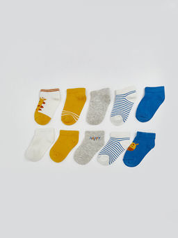 Bask?l? Erkek Bebek Patik ?orap 10lu