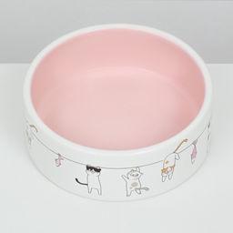 Миска керамическая Весёлые котики 300 мл 12.54.5 см, бежево-белая - Пижон фото 4
