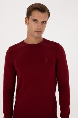 Erkek Slim Fit Bisiklet Yaka Bordo Basic Kazak